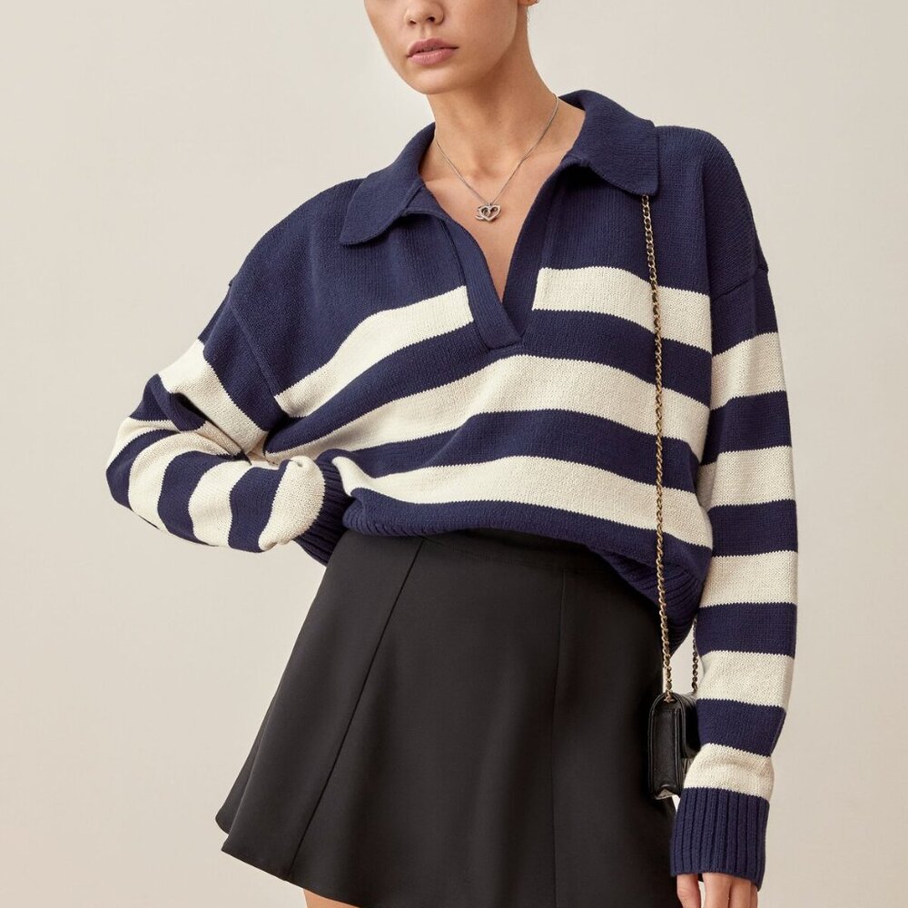 Navy Francesco Cotton Polo Sweater